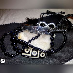 Black dzi protection bracelet stack